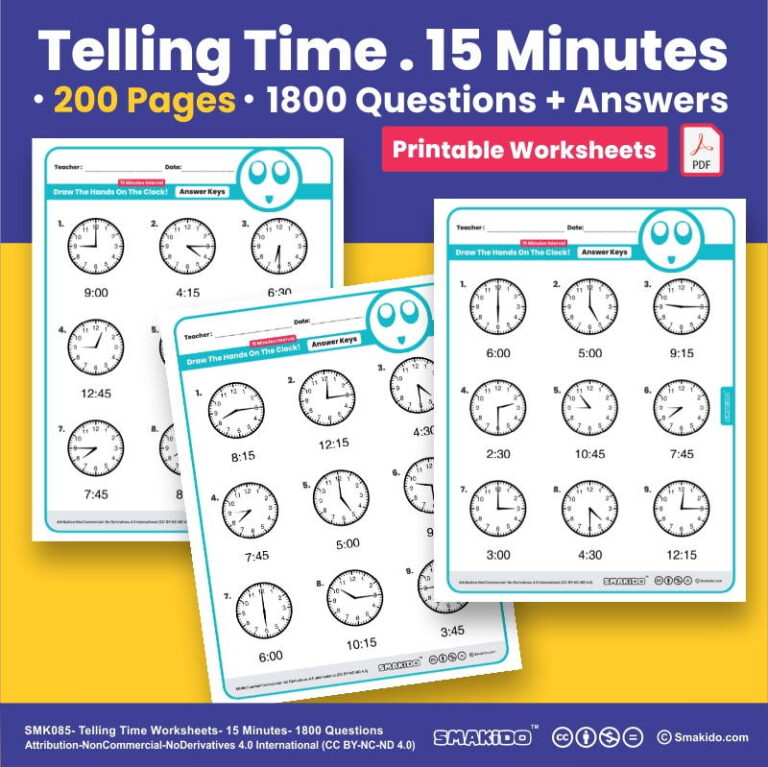 Printable Telling Time Worksheets 15 Minutes Interval Smakido