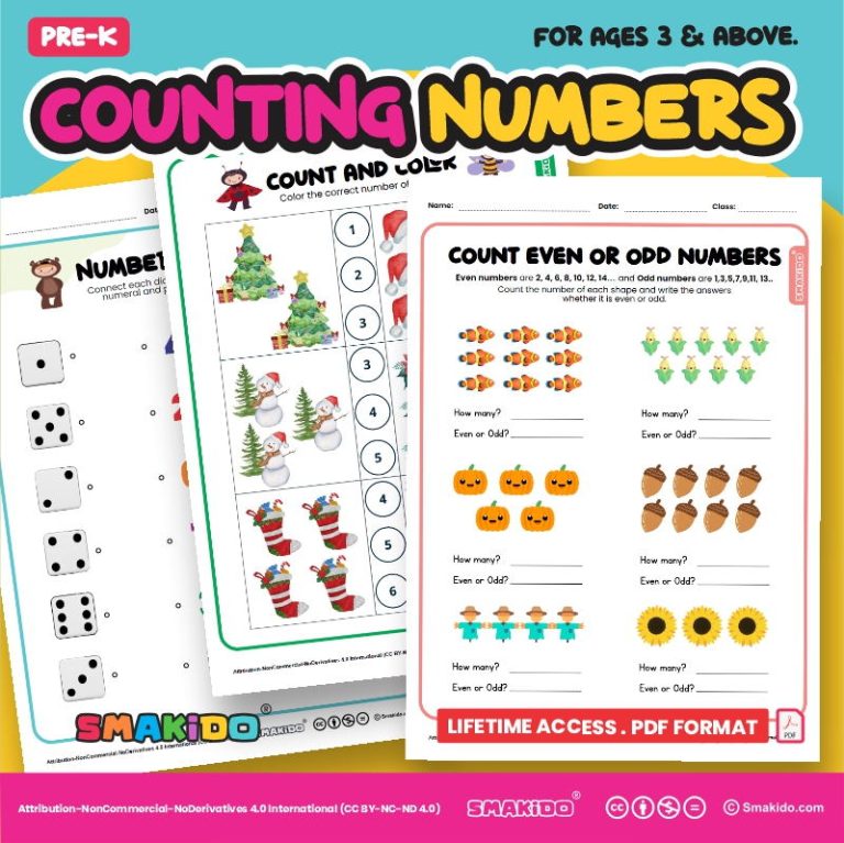 Printable Counting Numbers Worksheet For Preschoolers/ Kindergarteners ...